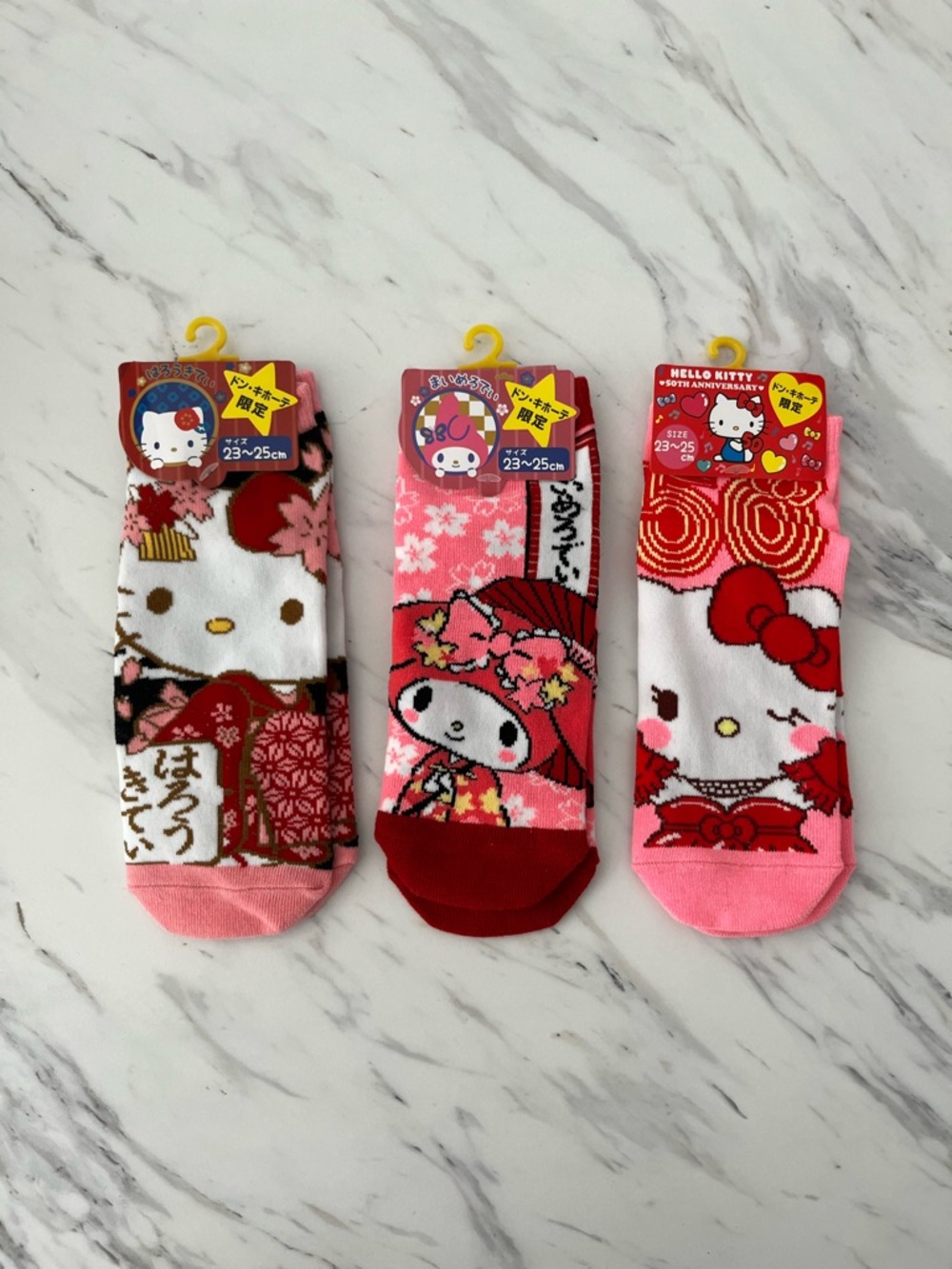 NWT Sanrio Hello Kitty & My Melody Socks Set (3 Pairs) 23–25cm (adult S/M)